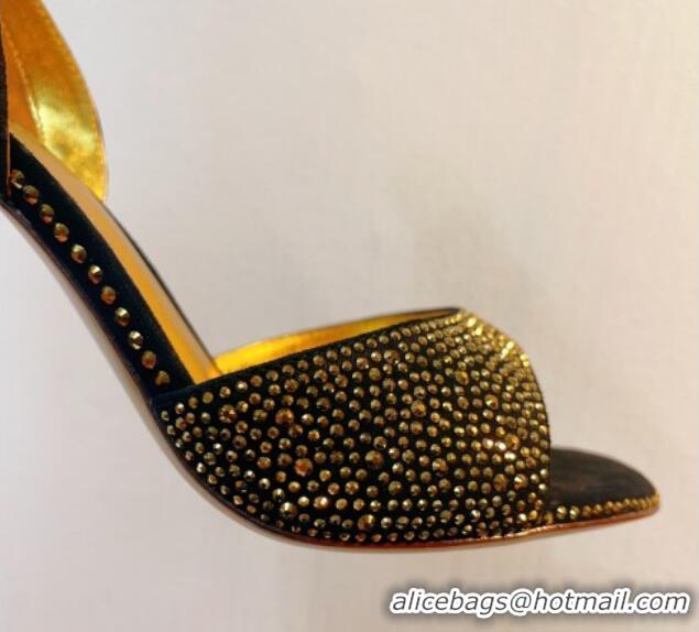 Classic Hot Valentino Tan-Go Heel Sandal 9.5cm with Crystal in Suede Black/Gold 0323058