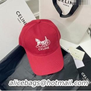 Shop Discount Celine Canvas Baseball Hat CE0216 Red 2023