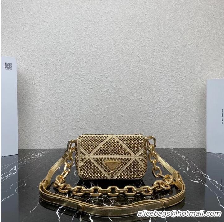 Low Cost Prada Crystal-studded satin pouch 1HD339 gold