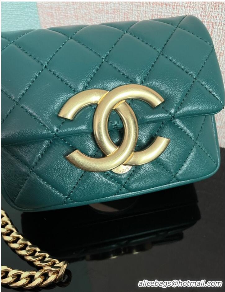 Top Quality Chanel MINI FLAP BAG Lambskin & Gold-Tone Metal AS3854 khaki