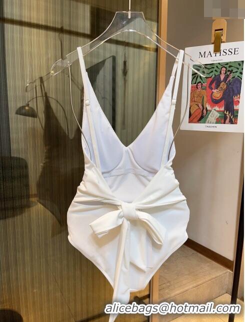 Famous Brand Dior V Swimwear with Bow 0408 White 2023