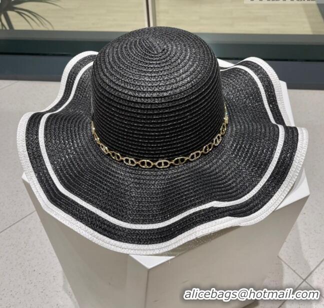 Good Product Dior Straw Hat with Chain D22718 Black 2023