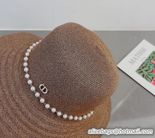 Reasonable Price Dior Straw Hat with Pearls 0407 Brown 2023