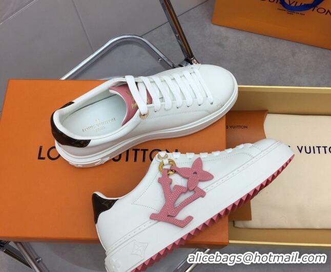 Hot Style Louis Vuitton Time Out Sneaker in Calf Leather with LV Charm White/Pink 022875