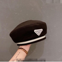 Most Popular Prada Canvas Beret Hat PA1208 Black 2022