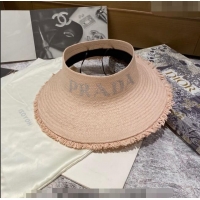 Well Crafted Prada Visor Straw Hat with Crystal Logo P0307 Pink 2023