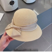 Most Popular Celine Straw Bucket Hat with Pearls and Bow 030829 Beige 2023