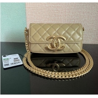 Low Cost Chanel MINI FLAP BAG Lambskin & Gold-Tone Metal AS3207 khaki