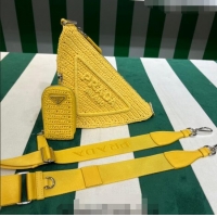 Top Quality Prada Raffia Triangle Shoulder Bag 1BH190 Yellow