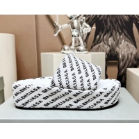 Hot Style Balenciaga Logo Knit Platform Slide Sandals 5cm White 030356