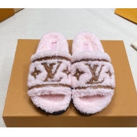 Hot Style Louis Vuitton Shearling Flat Slide Sandals Light Pink 110259