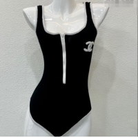 Fashion Luxury Chanel Knit Swimwear with Zip 0408 Black 2023
