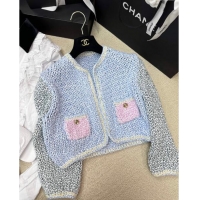 ​Shop Promotional Chanel Knit Wool Cardigan CH41206 Light Blue 2023