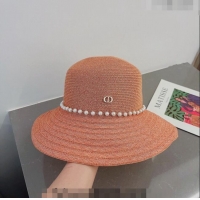 Most Popular Dior Straw Hat with Pearls Peachy 0407 Pink 2023