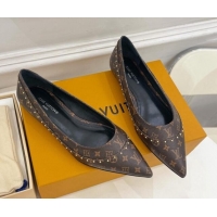 Hot Style Louis Vuitton Signature Flat Ballerinas in Monogram Canvas with Studs 122725