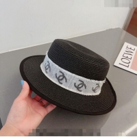 Super Quality Chanel Straw Hat with CC Band 0407 Black 2023