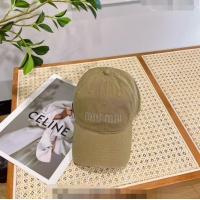 Luxury Cheap Miu Miu Canvas Baseball hat with Crystals MM0407 Beige 2023