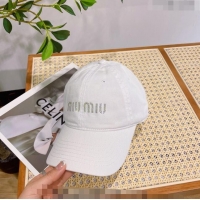 Luxury Classic Miu Miu Canvas Baseball hat with Crystals MM0407 White 2023