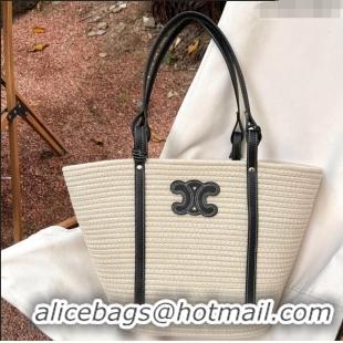 Well Crafted Celine Triomphe Straw and Leather Basket Bag 0306 White/Black 2023