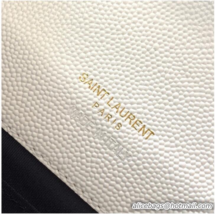 New Fashion Yves Saint Laurent MONOGRAM CLUTCH IN QUILTED GRAIN DE POUDRE EMBOSSED LEATHER A617662 white