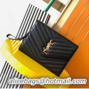 Promotional Yves Saint Laurent MONOGRAM CLUTCH IN QUILTED GRAIN DE POUDRE EMBOSSED LEATHER A617662 black
