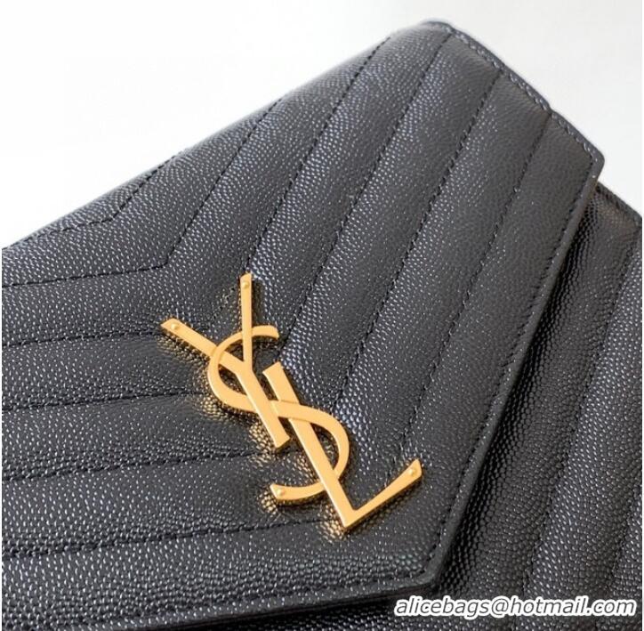 Promotional Yves Saint Laurent MONOGRAM CLUTCH IN QUILTED GRAIN DE POUDRE EMBOSSED LEATHER A617662 black