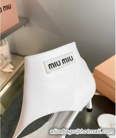 ​Grade Design Miu Miu Leather Ankle Thong boots 4.5cm with Logo Label MM5091 White 2023