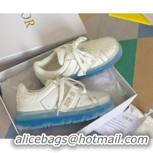 Good Product Dior DIOR-ID Sneakers in White Calfskin with Blue Clear Sole 122956