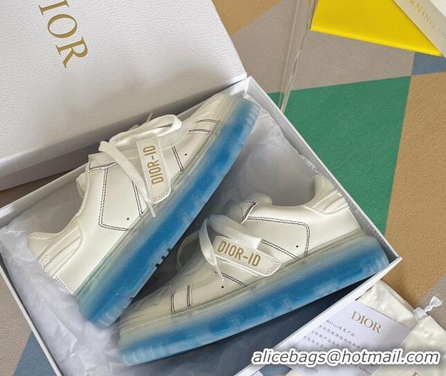 Good Product Dior DIOR-ID Sneakers in White Calfskin with Blue Clear Sole 122956