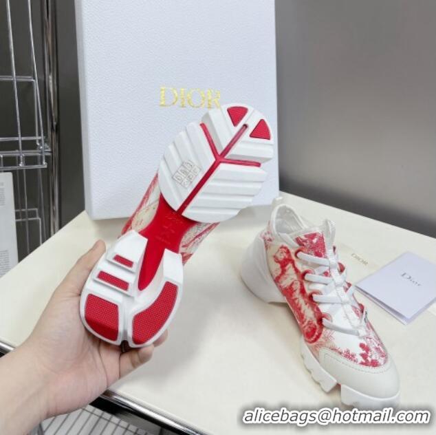 Stylish Dior D-Connect Sneakers in Toile de Jouy Technical Fabric Red 0329016