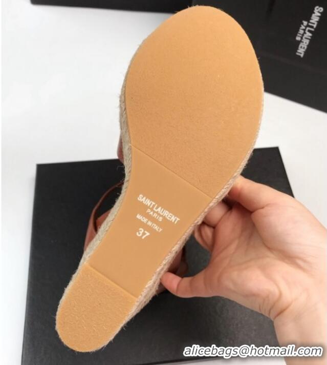 Sumptuous Saint Laurent Grained Leather Wedge Sandals 11cm Brown 101405