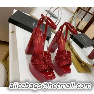 Good Quality Saint Laurent Tribute Platform Sandals with Crystals Red 2122461