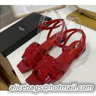 Purchase Saint Laurent Tribute Patent Leather Flat Sandals Red 022550