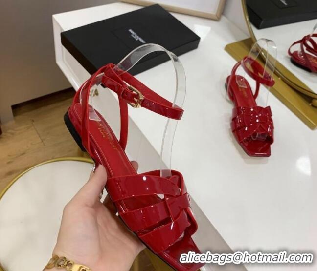 Purchase Saint Laurent Tribute Patent Leather Flat Sandals Red 022550