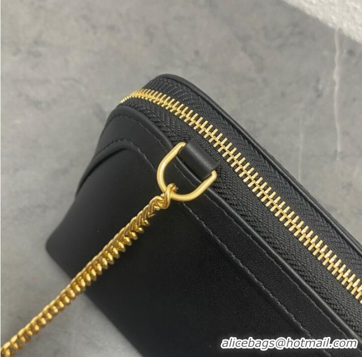 Famous Brand Celine CLUTCH WITH CHAIN IN TRIOMPHE LAMBSKIN 100382 black