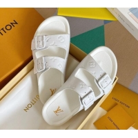Best Product Louis Vuitton LV Trainer Flat Slide Sandals in White Monogram Leather 0228107