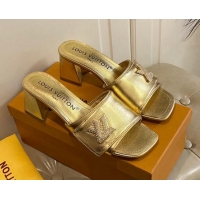 Grade Louis Vuitton Shake Slide Sandals 5.5cm in Gold Metallic Leather with Crystal LV Twist 030306