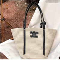 Well Crafted Celine Triomphe Straw and Leather Basket Bag 0306 White/Black 2023