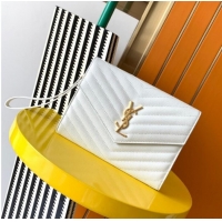 New Fashion Yves Saint Laurent MONOGRAM CLUTCH IN QUILTED GRAIN DE POUDRE EMBOSSED LEATHER A617662 white