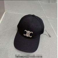 Good Product Celine Triomphe Canvas Baseball Hat with Crystal Logo 0512 Black 2023