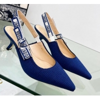 Charming Dior J'Adior Slingback Pumps 6.5cm in Royal Blue Embroidered Cotton 122325