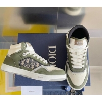 Top Grade Dior B27 High-Top Sneakers in Oblique Galaxy Leather and Calfskin Green 122341