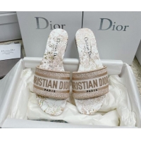 Crafted Dior Dway Flat Slides in Light Pink Cotton Embroidered with Dior Jardin d'Hiver Motif 3022305