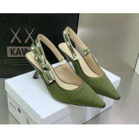 Charming Dior J'Adior Slingback Pumps 6.5cm in Khaki Green Embroidered Cotton 022324