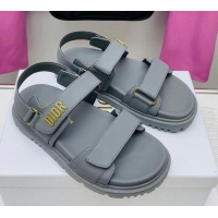 Good Quality Dior DiorAct Calfskin Flat Strap Sandals Light Grey 022829