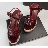 Luxury Cheap Saint Laurent Patent Leather Wedge Sandals 11cm Burgundy 101401