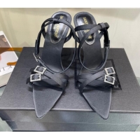 Best Luxury Saint Laurent Lila Sandals in Satin 11.5cm Heel Black 114066