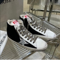 Inexpensive Golden Goose Francy High-top Sneakers in Suede and Leather with Glitter G0185 Silver Star White/Black 2022
