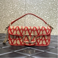 Buy Fashionable VALENTINO V-logo LOCO sheepskin and fabric handbag 0L96 red