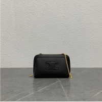Famous Brand Celine CLUTCH WITH CHAIN IN TRIOMPHE LAMBSKIN 100382 black
